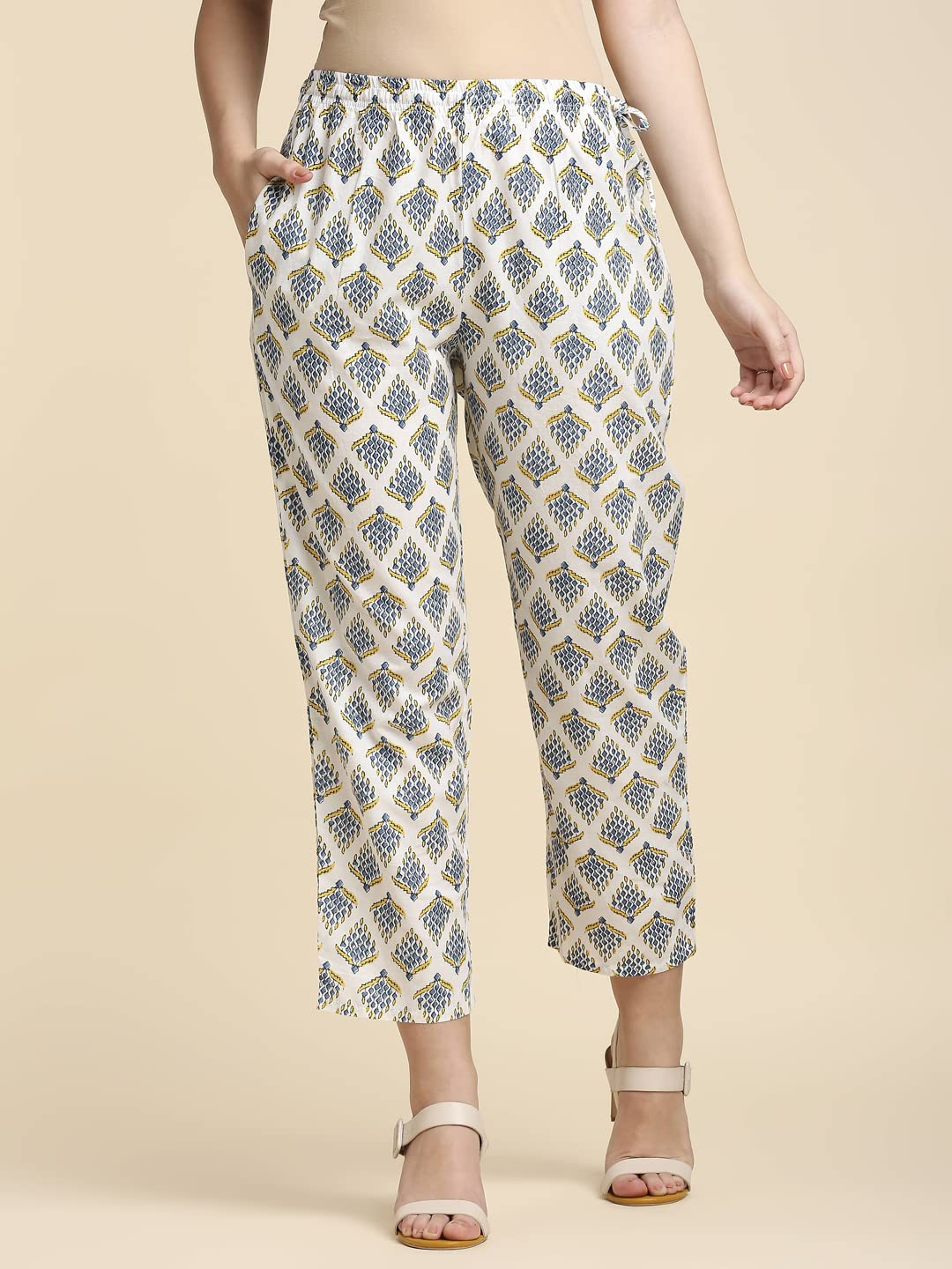 anubhutee Women's  Blue Printed Angrakha Pure Cotton Straight Kurta Suit Set with Pants