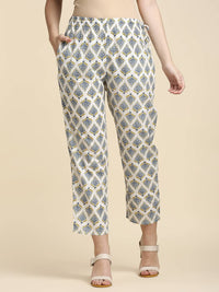 anubhutee Women's  Blue Printed Angrakha Pure Cotton Straight Kurta Suit Set with Pants