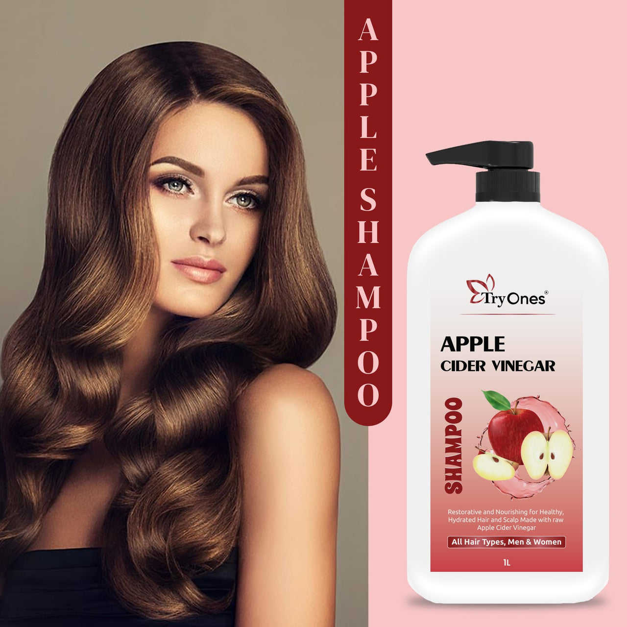 TryOnes Apple Cider Vinegar Shampoo with Natural Ingredients Frizz, Scalp Nourishment Shampoo for Hair Fall | No Sulphate No Paraben | For Men & Women – 1000ml