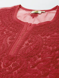 Ada Women's  Hand Embroidered Lucknowi Chikankari Georgette Short Top Kurti with Slip