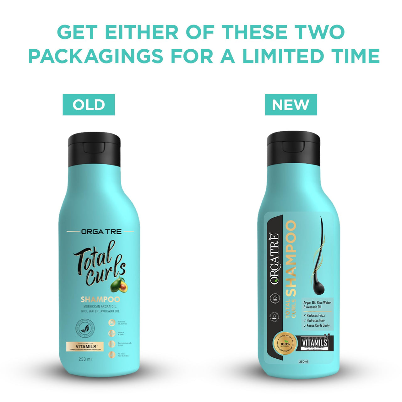 ORGATRE Total Curls Shampoo - 250ml | Rice Water & Argan Oil | Defines & Nourishes Curly Hair | Moisturizing Shampoo for Men & Women