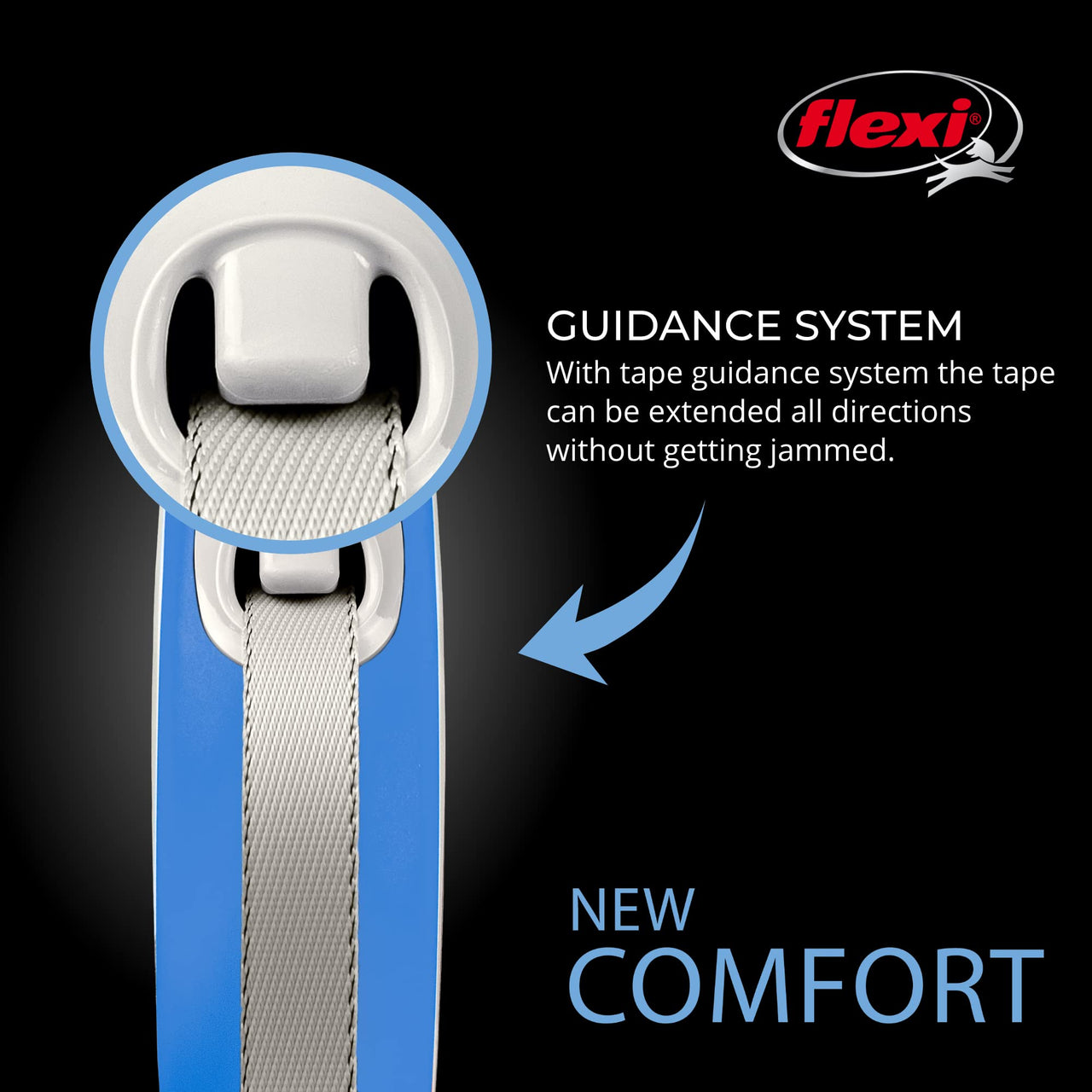 FLEXI New Comfort Retractable Dog Leash (Tape), Ergonomic, Durable and Tangle Free Pet Walking Leash for Dogs Up to 132 lbs, 16 ft, Large, Blue/Pastel Large - 16 ft