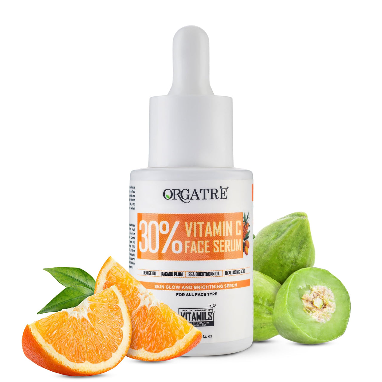ORGATRE 30% Vitamin C Face Serum 30ml | Reduces Fine Lines & Wrinkles | Prevents Sunburn | Reduces Smoothes Uneven Skin | For Men & Women