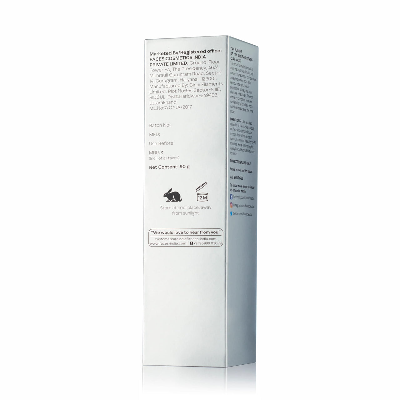 Faces Canada Tan Be Gone De Tan Skin Brightening Clay Mask 90g