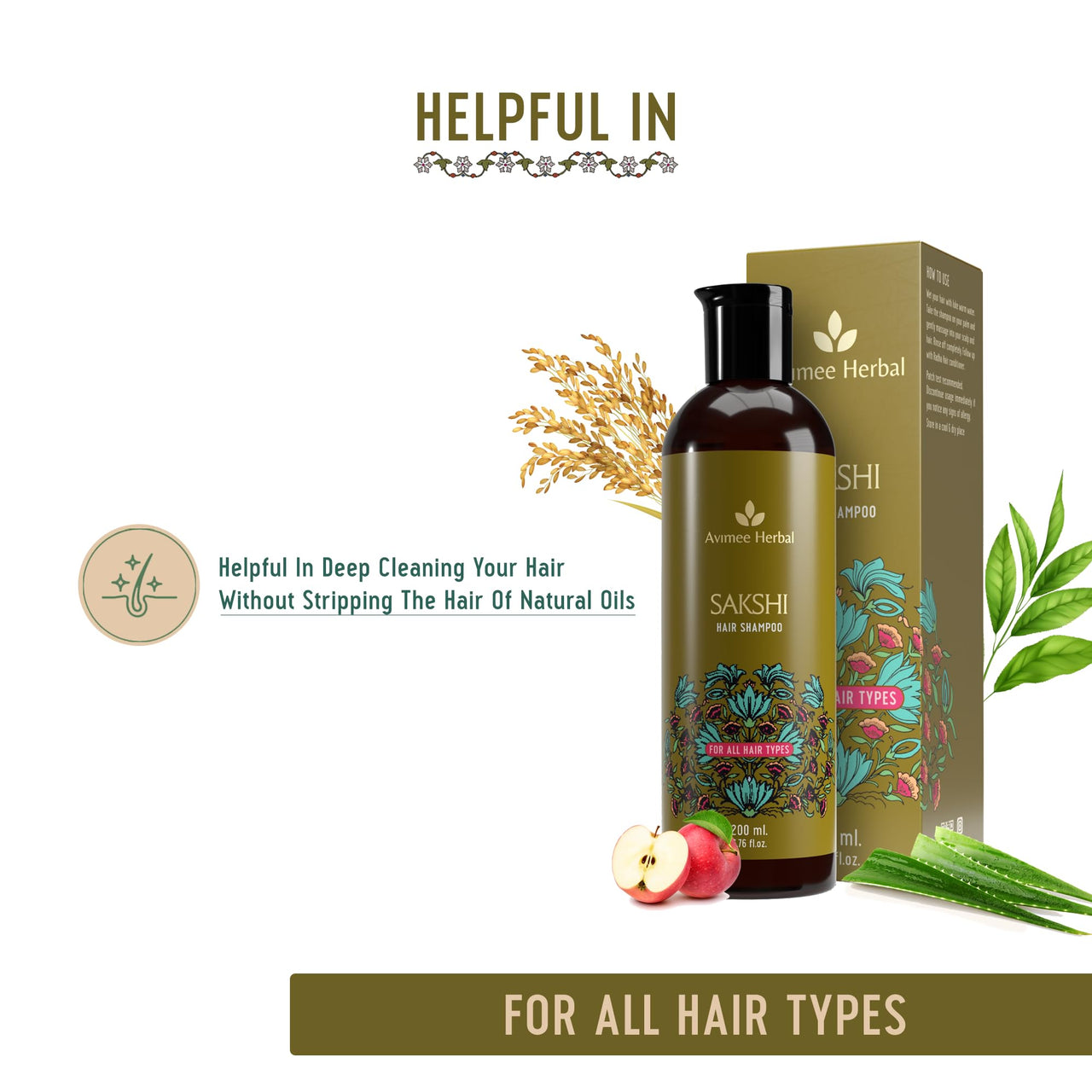 Avimee Herbal Sakshi Hair Shampoo | Deep Cleaning Shampoo | With Aloe Vera, Apple Cider Vinegar, Rice Protein & Tea Tree Oil | SLES Free | 200 mL (Pack of 2)