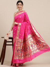 Pandadi Saree Women's  Paithani Silk Saree With Blouse Piece