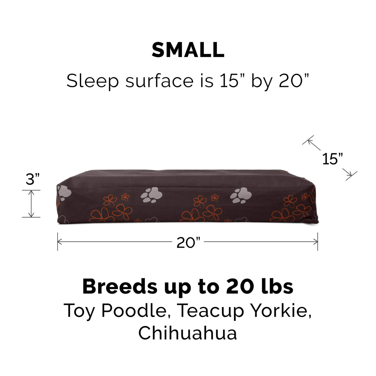 Furhaven Water-Resistant Cooling Gel Dog Bed for Small Dogs w/ Removable Washable Cover, For Dogs Up to 20 lbs - Indoor/Outdoor Garden Print Mattress - Bark Brown, Small Water-Resistant Garden Print (Bark Brown) 20.0"L x 15.0"W x 3.0"Th Cooling Gel Foam