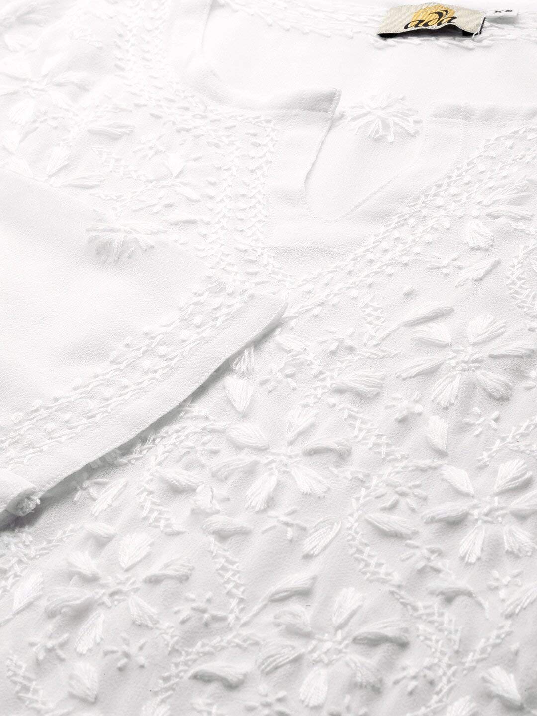 Ada Hand Embroidered Women's  Georgette Lucknowi Chikankari Kurta with Slip A90397 White