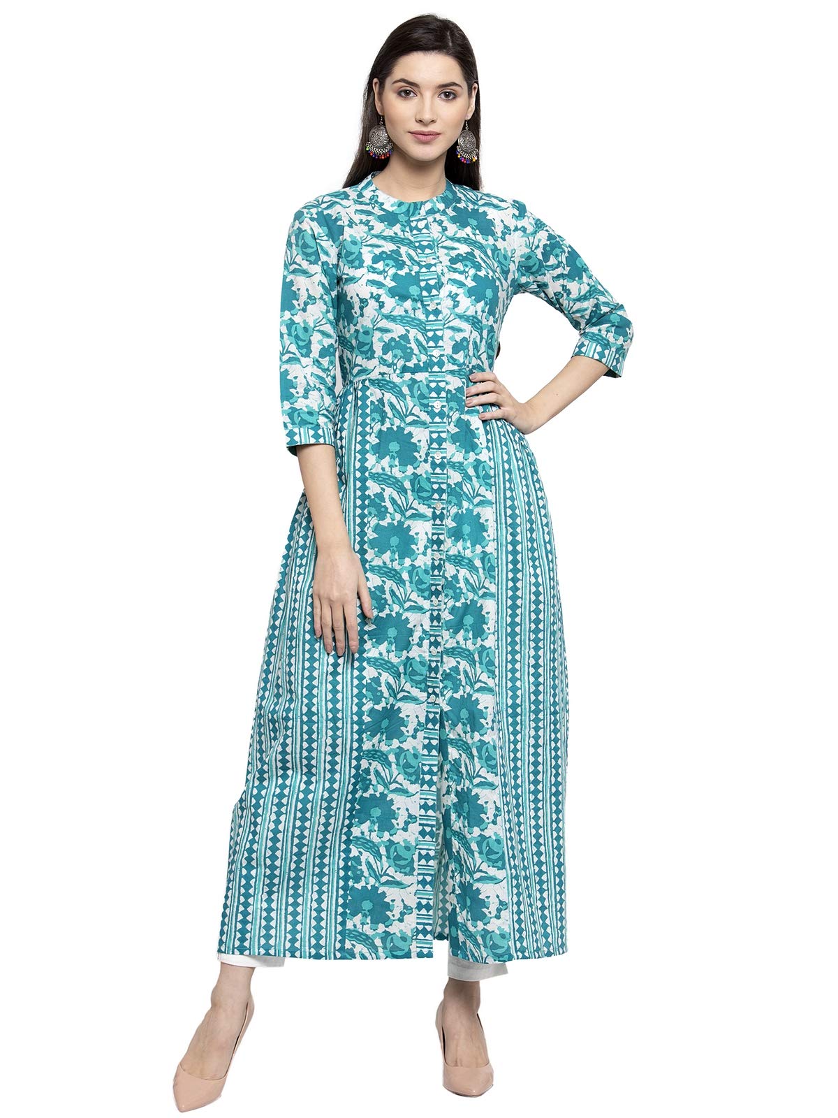 INDIBELLE Cotton Abstract Print 2 Side Kali A-line Kurta