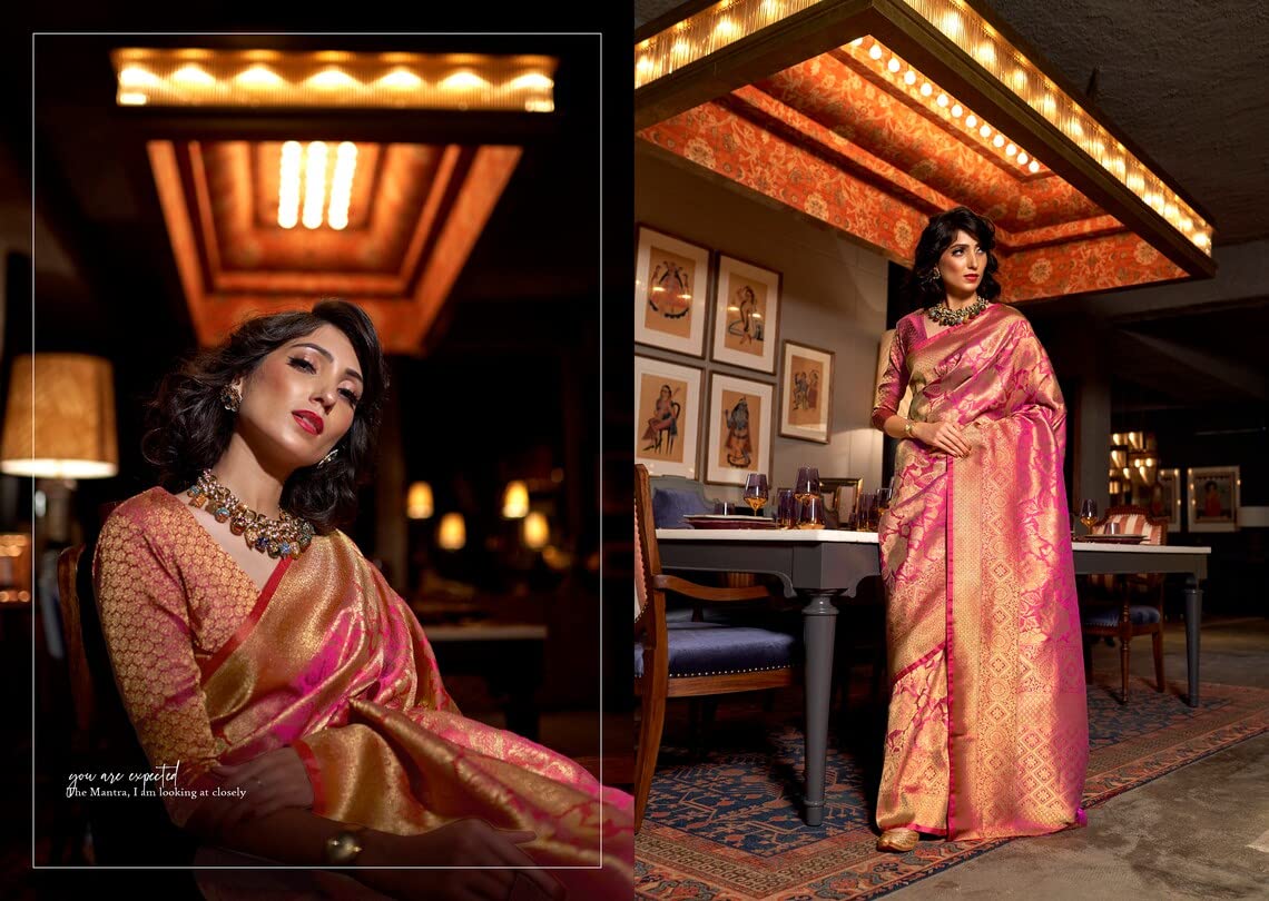 SGF11 Women's  Kanjivaram Pure Soft Silk Handloom Saree Pure Golden Zari With Blouse Piece Green 01