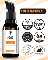 The Hillmen Vitamin C Unisex Face Serum for Daily Use Glowing Skin Sensitive Radiance Boost, Brightening Effect, Wrinkle Reduce Repair Sun Damage,chemical Free & Alcohol Free (90 Ml) Pack 0f 3