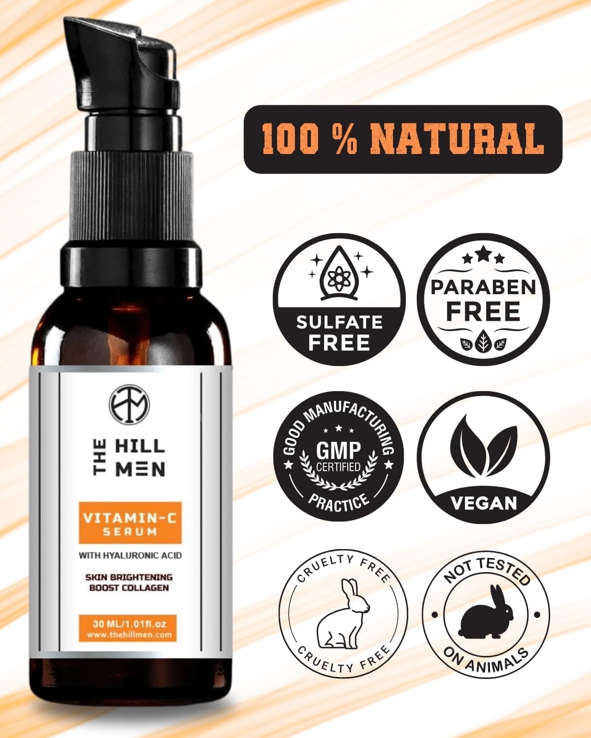 The Hillmen Vitamin C Unisex Face Serum for Daily Use Glowing Skin Sensitive Radiance Boost, Brightening Effect, Wrinkle Reduce Repair Sun Damage,chemical Free & Alcohol Free (90 Ml) Pack 0f 3