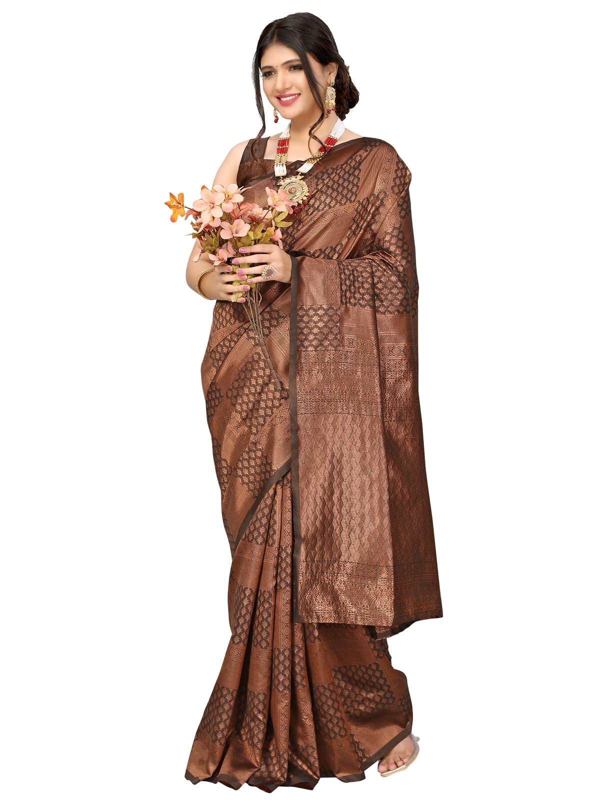 Satrani Women's Jacquard Poly Silk Saree With Unstitched Blouse Piece