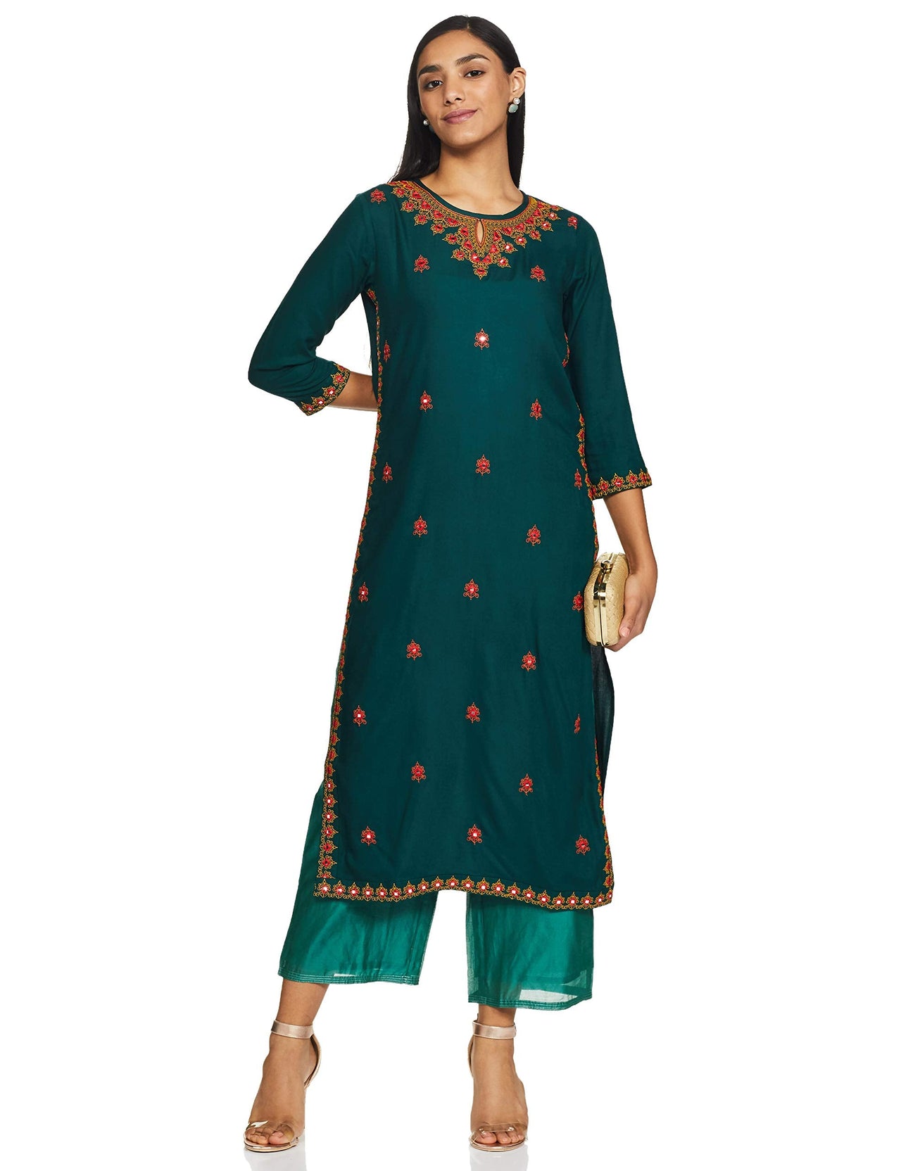Ayukta Women's  Rayon Embroidery Straight Kurti