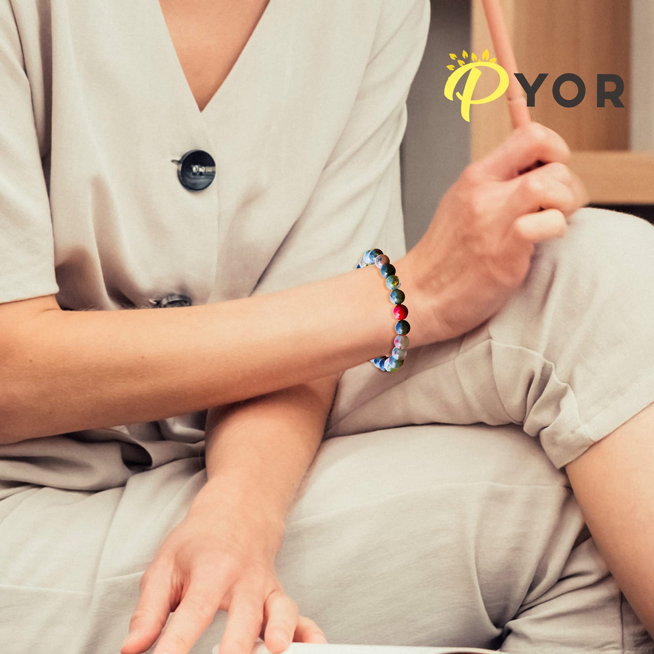 PYOR Blood Stone Gemstone Beads Bracelet Reiki Chakra Healing Blue Crystals And Yoga Bracelets For Men Women Adjustable Stretch Crystal Bead 8mm Good Luck Spiritual Jewelry Aesthetic Positive Energy Blood Stone Bracelet