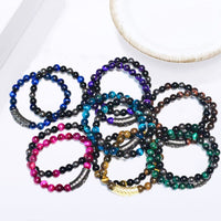 2Pcs Triple Protection Bracelet,Natural Tigers Eye Black Obsidian and Hematite 8 MM Beads Bracelet for Men Women Gift, Healing Crystal Bracelet Bring Luck and Prosperity and Happiness (Rose Red) Rose Red