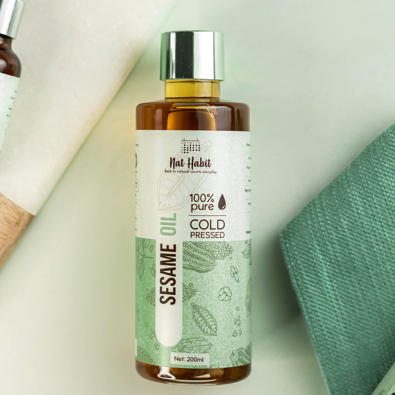 Nat Habit Cold Pressed 100% Pure Sesame (Til) Oil for Skin, Body Massage Oil for Deeply Moisturized Skin, 200ml