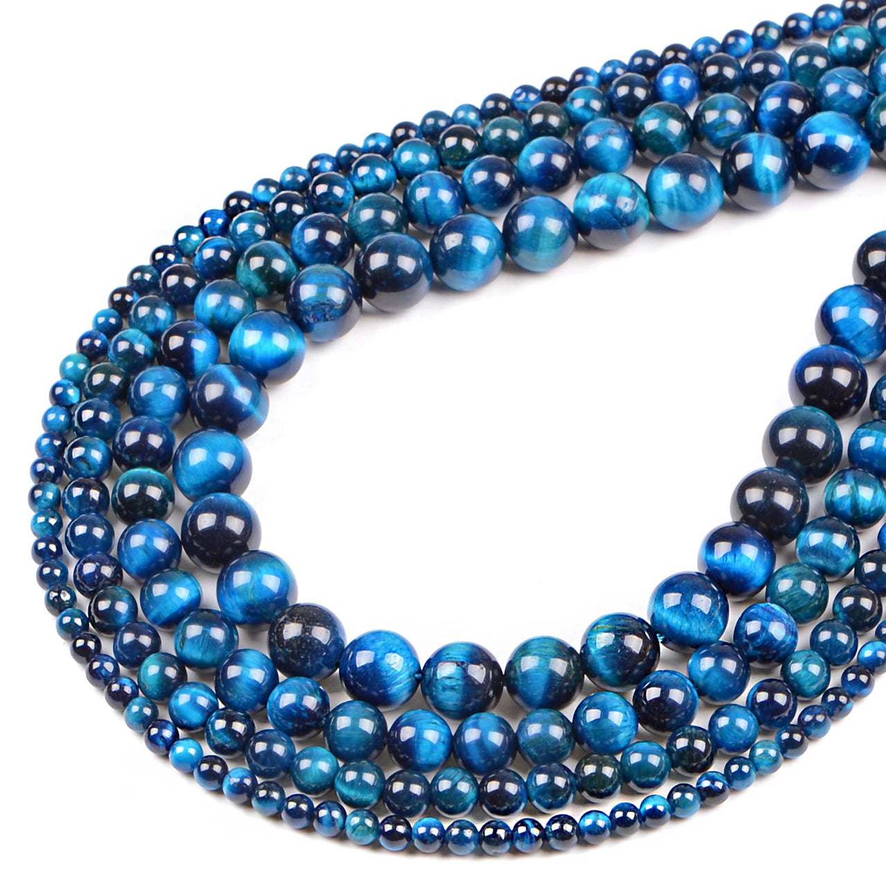 Bymitel 210pcs Natural Crystal Beads Stone Gemstone Round Energy Healing Loose Beads with Stretch Cord for Jewelry Making Bracelets Anklets (Blue Zircon Tiger's  Eye, 4mm 210pcs) Blue Zircon Tiger's  Eye