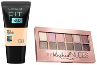 Maybelline New York The Blushed Nudes Palette Eyeshadow, 9G And Maybelline New York Fit Me Matte+Poreless Liquid Foundation Tube, 128 Warm Nude, 18Ml