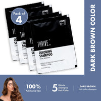 ThriveCo Coloring Shampoo, Dark Brown | 5-Minute Quick Color | 100% Grey Coverage | Pack of 4 X 20 ml | Ammonia Free | Long Lasting Color, Glossy Hair | With Hyaplex™ |80 ML