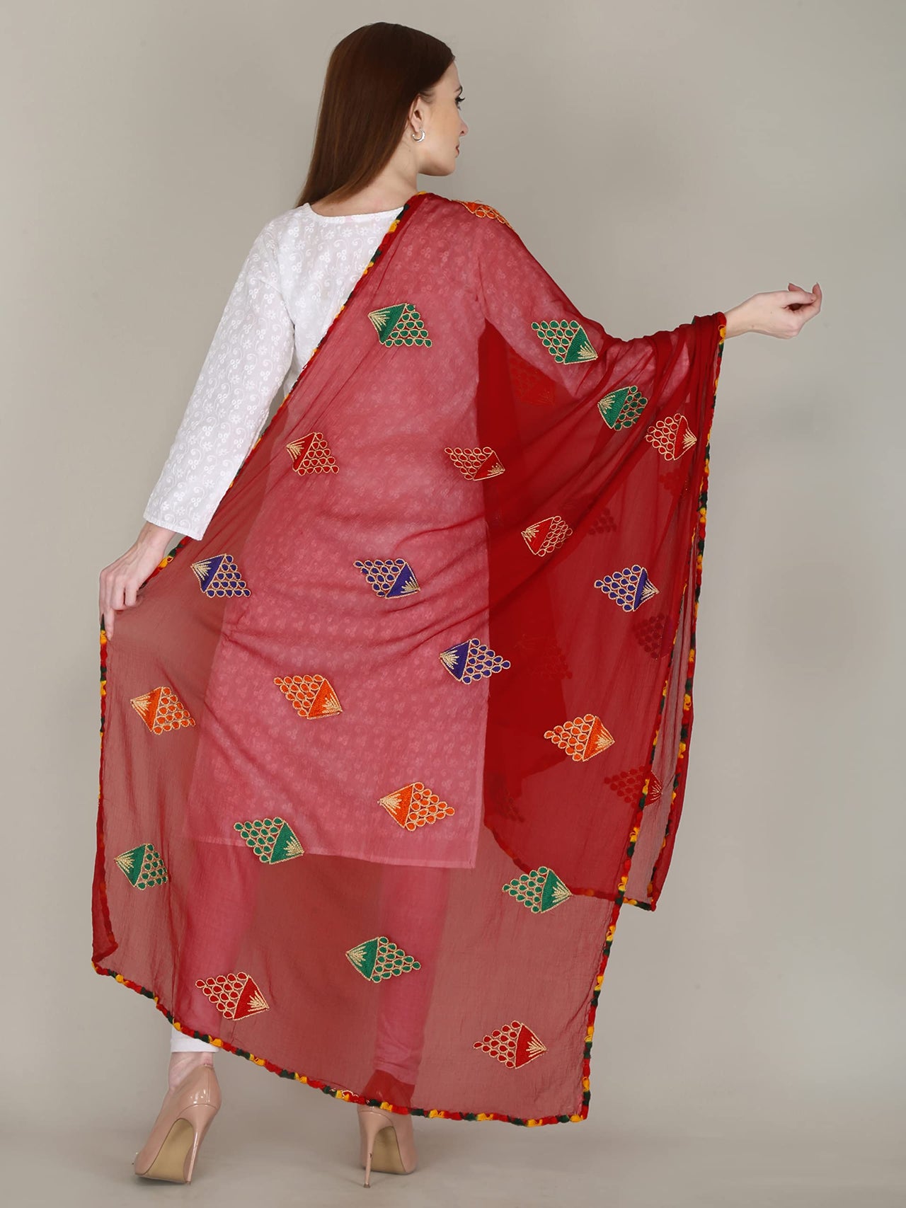 DIAMO Embroidered Chiffon Women's  Dupatta