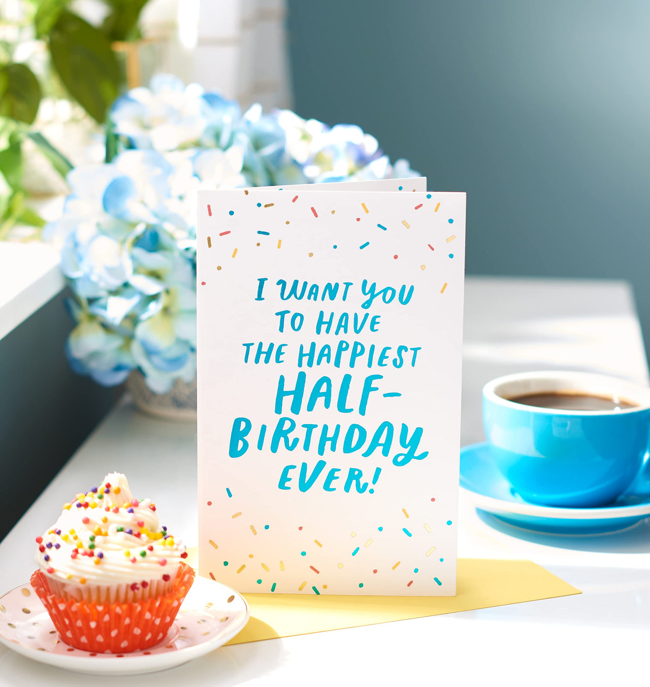 American Greetings Half-Birthday Card (All My Heart) Lettering with Sprinkles