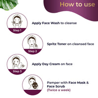 Pilgrim French Red Vine Premium Face Care Kit with Face Wash & Jute Kit Bag | Face Mask 100gm, Face Cream SPF 30 50gm, Face Scrub 50gm, Face Mist & Toner 100ml | Men & Women