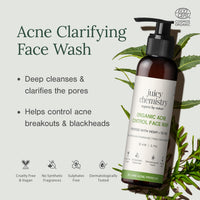 Juicy Chemistry Organic Acne Control Face Wash, 110 ml | Hemp, Tea Tree & Neem Face Cleanser for Acne-prone, Oily, Coimbination Skin | Blemish Control & Purifying Face Wash | Cruelty-free & 100% Vegan