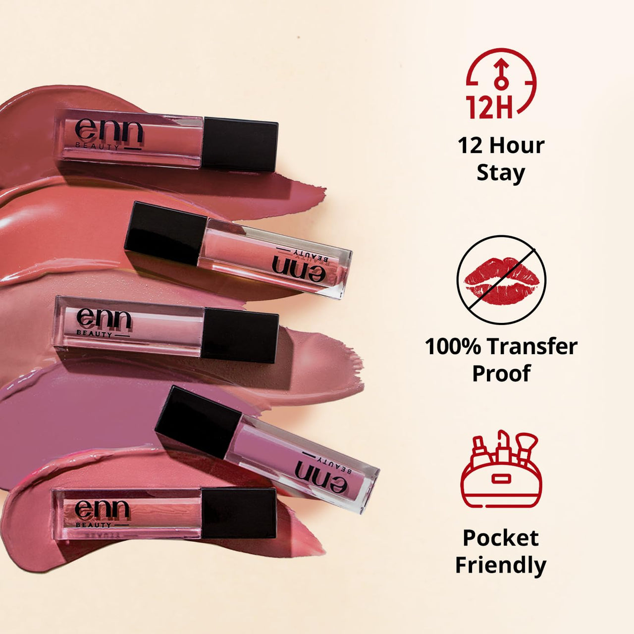ENN Long Lasting Semi Matte Nourishing Soft Liquid Lipsticks Kit With 12 Hour Coverage | Transfer proof Highly Pigmented Godness of Natural Ingredients of Ghee | Vitamin-E | Argan Oil | Pack Of 5 Perfect Nudes
