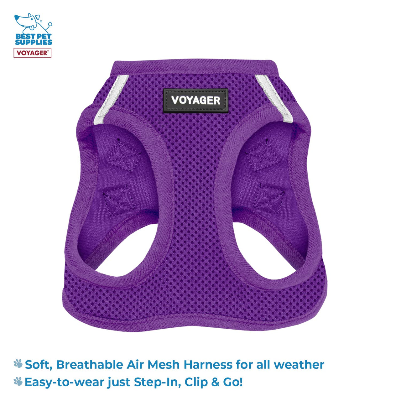 Voyager Step-in Air All Weather Mesh Harness and Reflective Dog 5 ft Leash Combo with Neoprene Handle, for Small, Medium and Large Breed Puppies by Best Pet Supplies - Set (Purple), XL