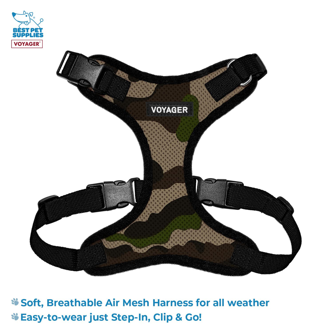 Voyager Step-in Lock Dog Harness w Reflective Dog Leash Combo Set with Neoprene Handle 5ft - Supports Small, Medium and Large Breed Puppies/Cats by Best Pet Supplies - Army/Black Trim, S Harness Leash Set (Army/Black Trim) S (Chest: 15 - 18")