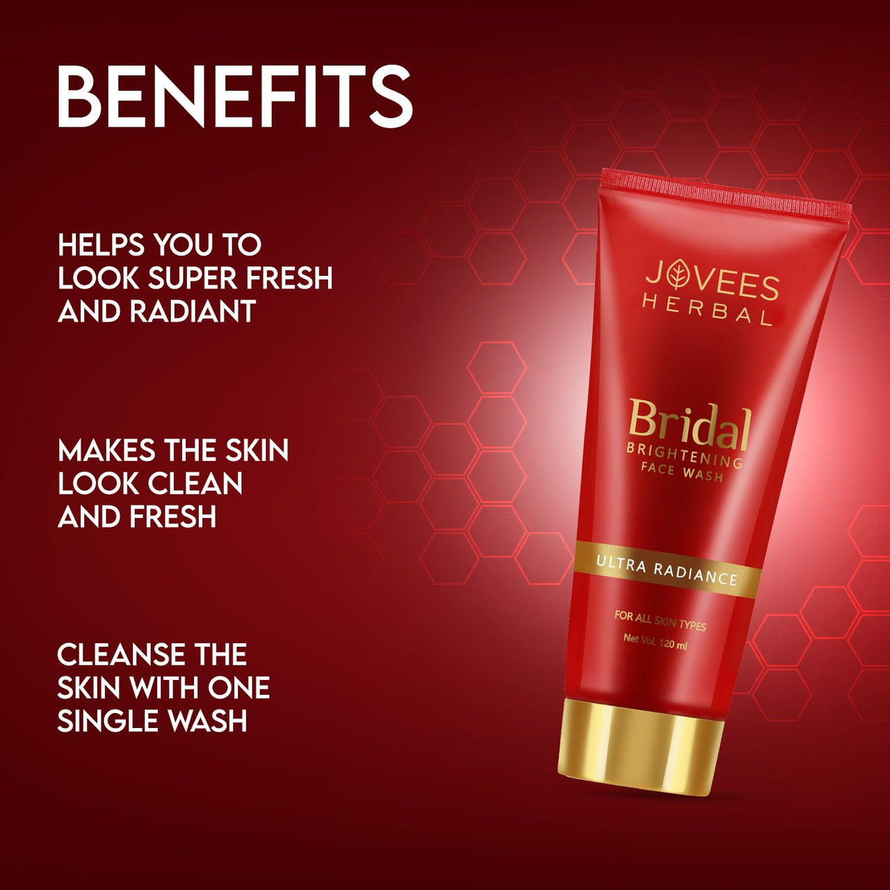Jovees Herbal Bridal Brightening Face Wash | Ultra Radiance For Brightening Skin | Reduces Dark Spot For All Skin Types 120ml