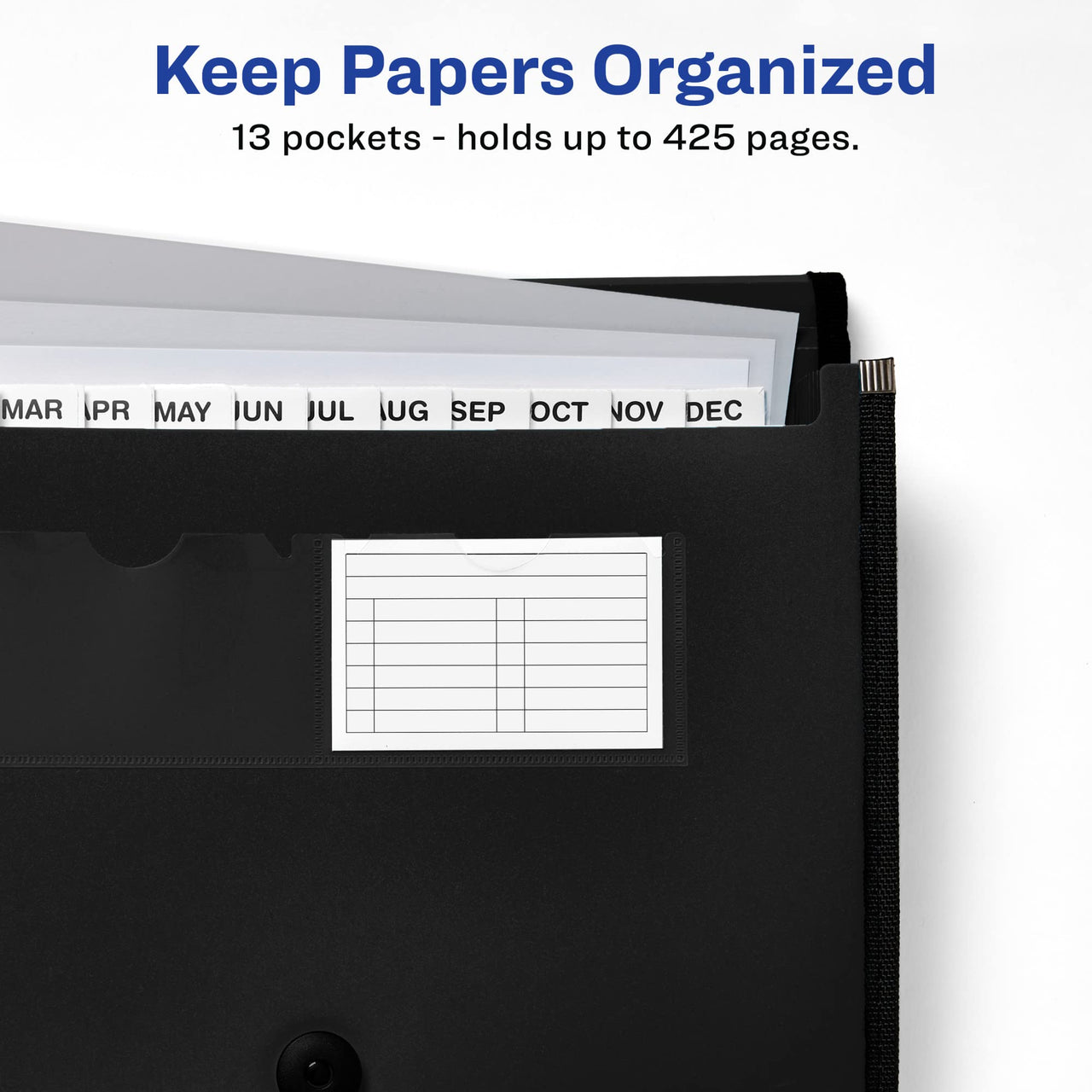 Avery Expanding File Folder Organizer, 13-Pocket Accordion File Organizer, Black, Holds 425 Letter/A4-Size Sheets (73553) 13 Pockets