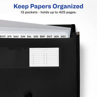Avery Expanding File Folder Organizer, 13-Pocket Accordion File Organizer, Black, Holds 425 Letter/A4-Size Sheets (73553) 13 Pockets
