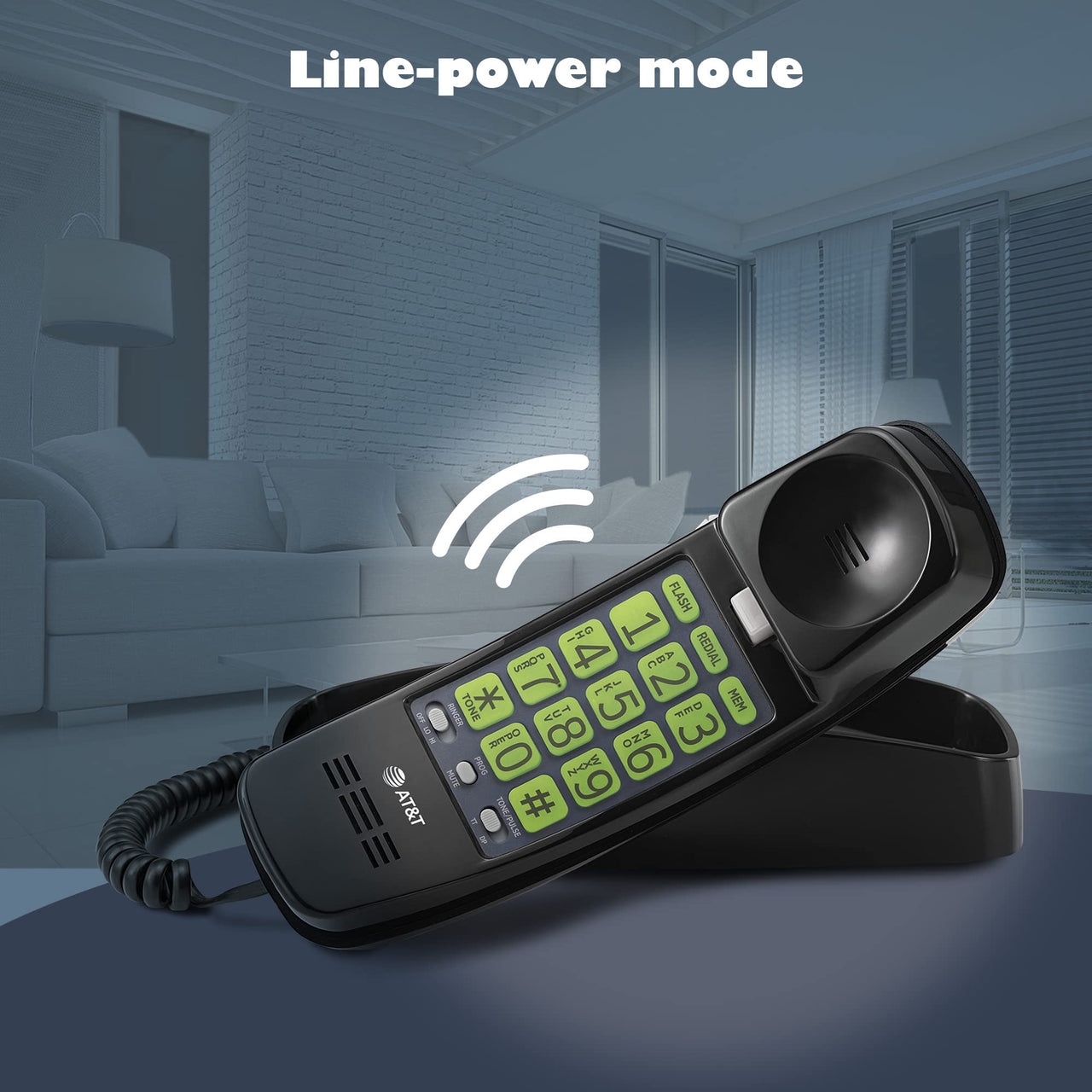 AT&T TRIMLINE 213-11 Corded Home Phone with Extra Big Buttons & Visual Ringer. No AC Power Required, Improved Easy-wall-mount, Lighted Keypad, 10 Speed Dial Keys, Volume Control,Senior Friendly. BLACK