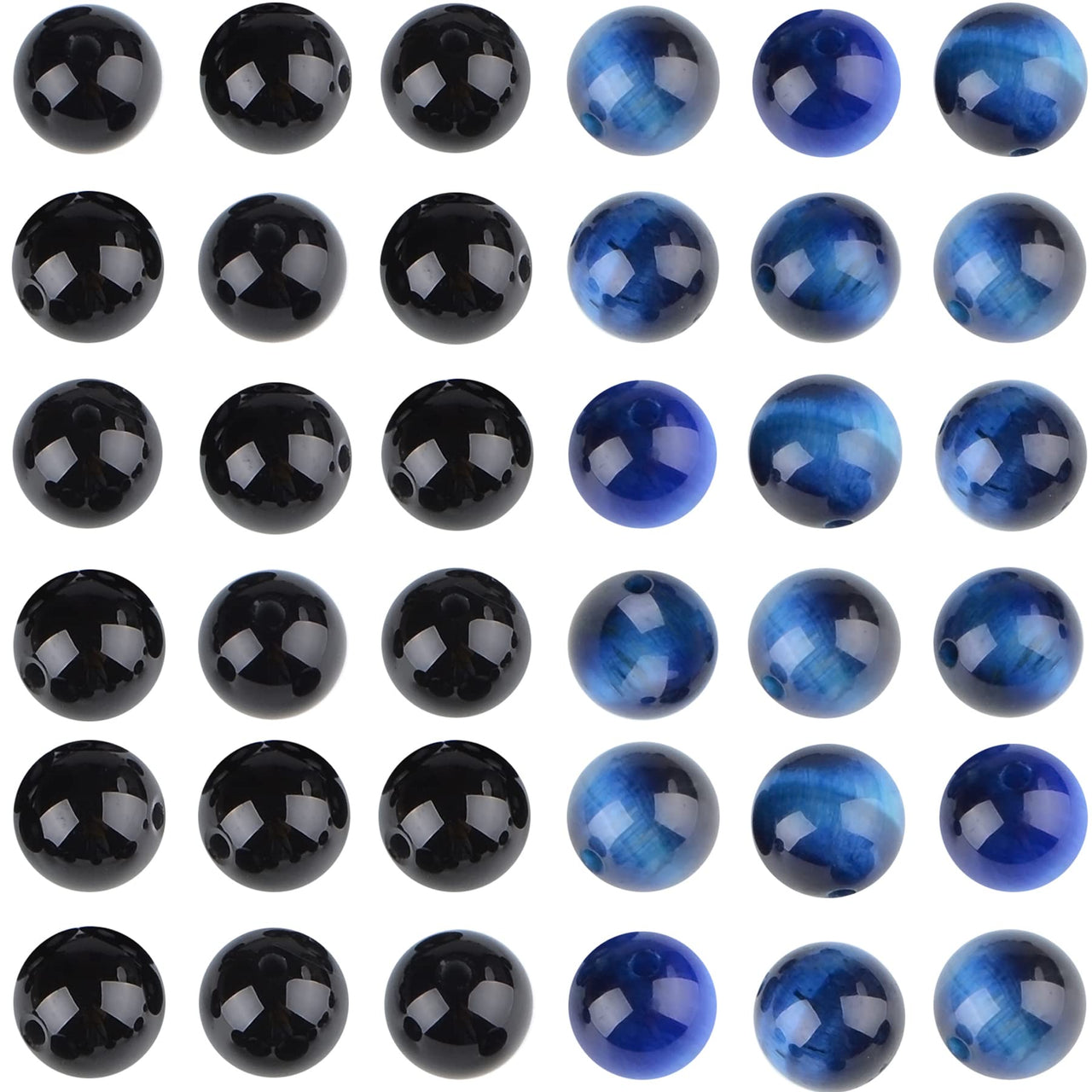 Massive Beads 100PCS Natural Crystal Beads Black Onyx & Blue Tiger Eye Gemstone Round Loose Energy Healing Beads with Free Crystal Stretch Cord for Jewelry Making (Black Onyx & Blue Tiger Eye, 8MM)
