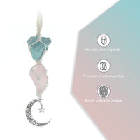 BOHO GARDEN Hanging Car Charm - Amazonite & Rose Quartz - Dangling Moon & Healing Crystal Accessories, Rearview Mirror Decorations - Self-Love, Honesty, Clarity, Connection, Self-Worth, Love, Energy Amazonite-rose Quartz
