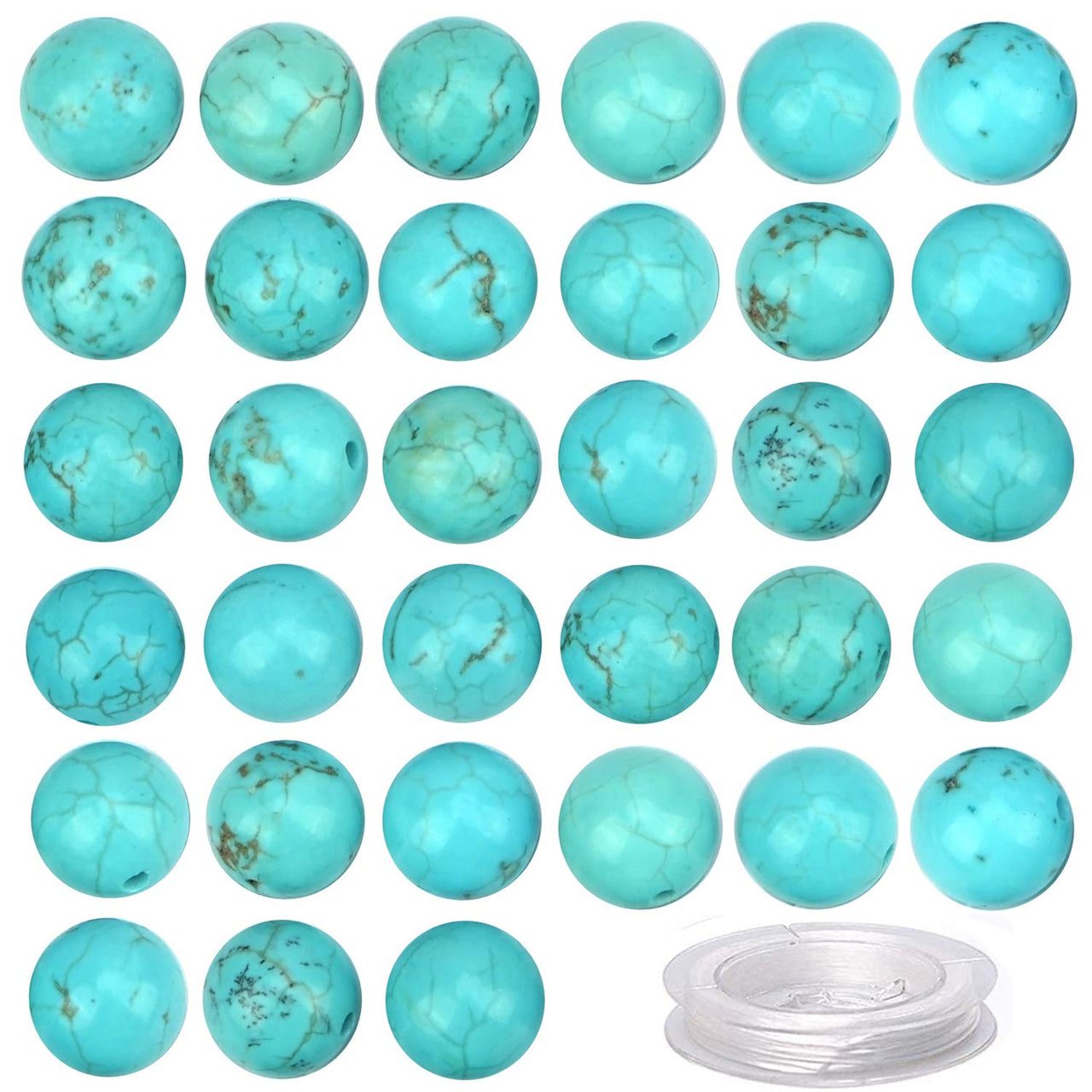 100Pcs Natural Crystal Beads Stone Gemstone Round Loose Energy Healing Beads with Free Crystal Stretch Cord for Jewelry Making (Turquoise, 6MM) Turquoise