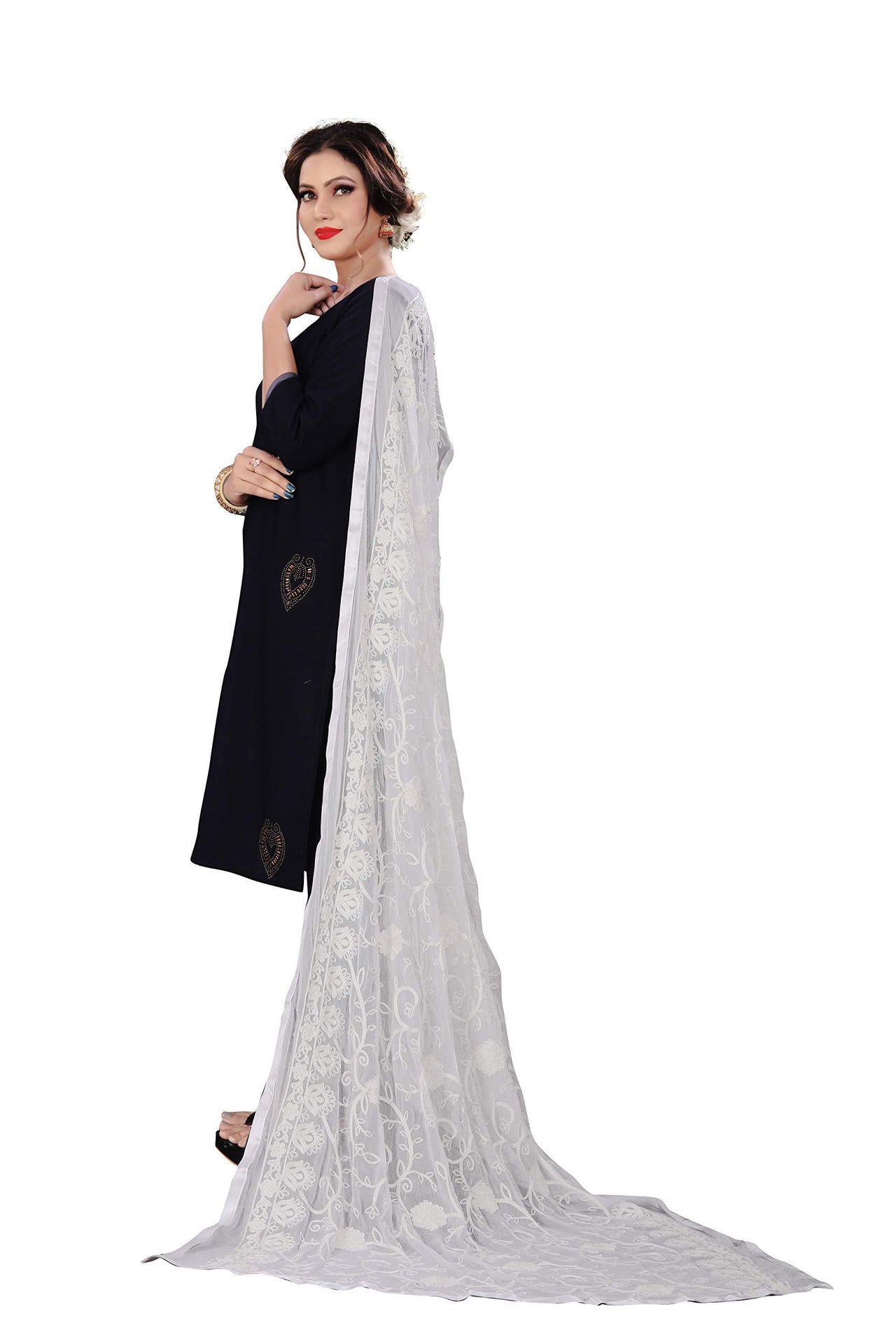 AKSHAR LLC Miss India Women's  Chiffon Dupatta With Karachi Embroidery Work