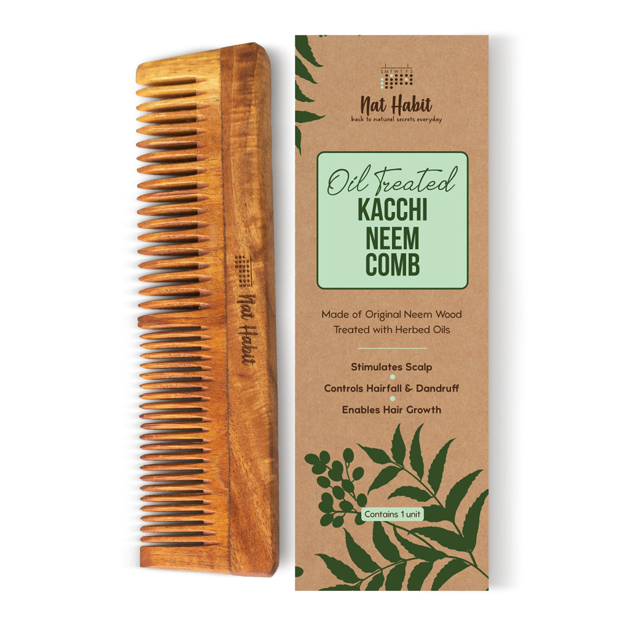 Nat Habit Cold Pressed Oil Combo Almond Oil 100ml and Dual Tooth Wooden Neem Comb For Hairfall, Hair Growth & Multi-Action