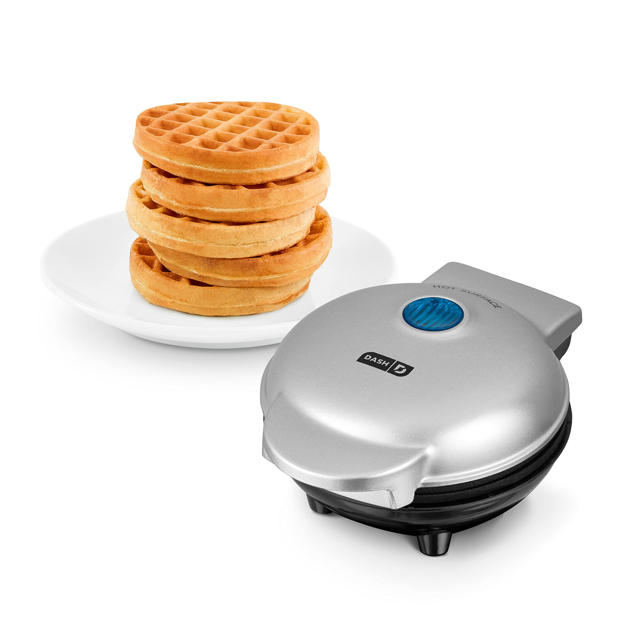 DASH DMW001SL Mini Maker for Individual Waffles, Hash Browns, Keto Chaffles with Easy to Clean, Non-Stick Surfaces, 4 Inch, Silver Waffle Maker