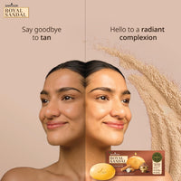 Santoor Royal Sandal Soap, Serum & Face Pack | 100% Sandalwood Oil & Powder | 3-Step Natural Detan | Tan-Free Complexion, Even Skin Tone & Glow | 125g x 6 Soaps + 20g Face Pack + 15ml Serum