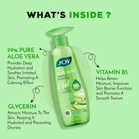 Joy Pure Aloe Vera Gel for Face & Body (300ml) with Natural Moisturisers & Pro Vitamin B5 | 99% Pure Aloe Gel for Hydrating Dry & Damaged Skin | Non Sticky & Quick Absorbing