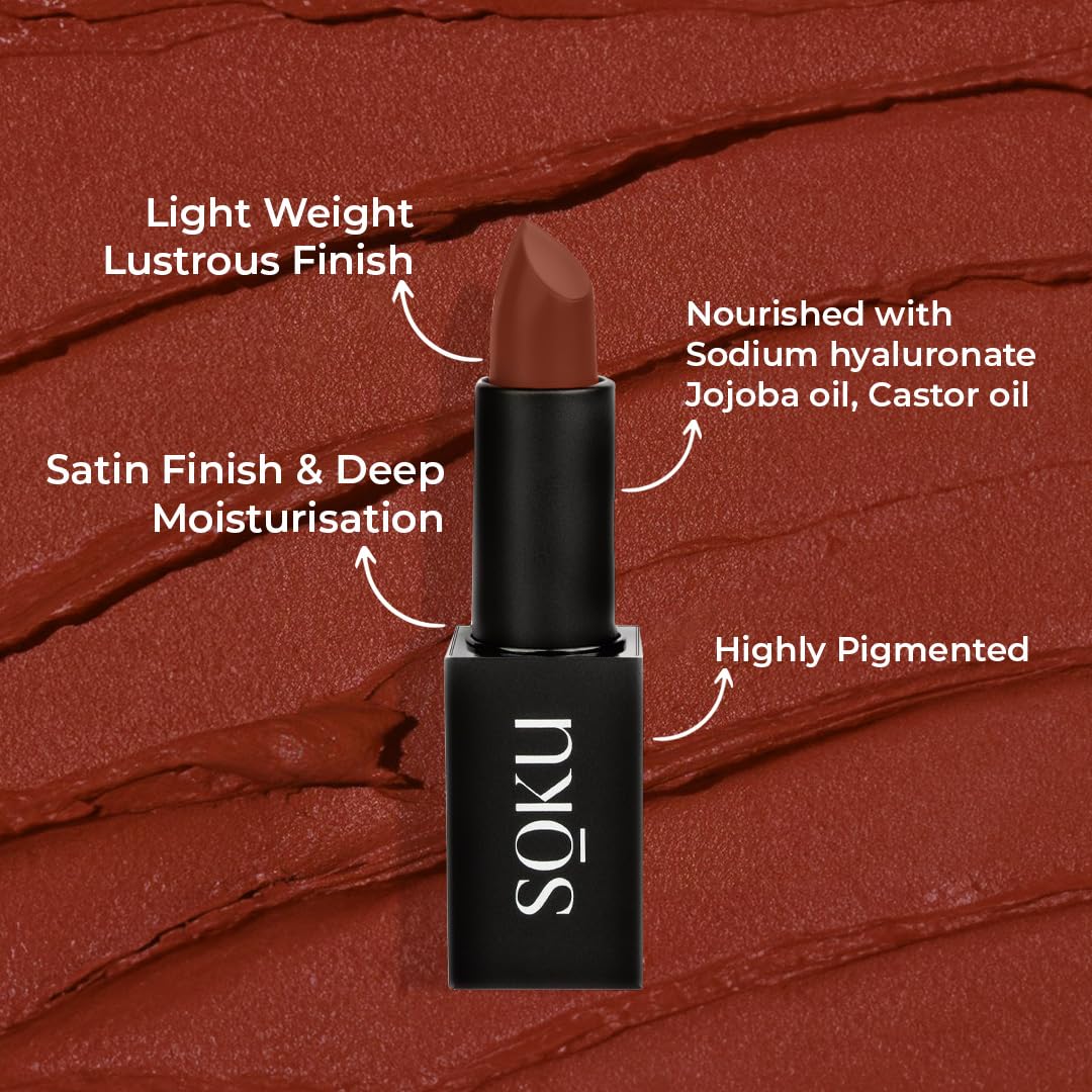 SOKU Censored Matte Long Lasting Lipstick for Women | Creamy Lipstick | Enriched with Jojoba Oil | Moisturising & Waterproof | Smooth Finish & Lightweight (Love Bug 08) - 4.2g