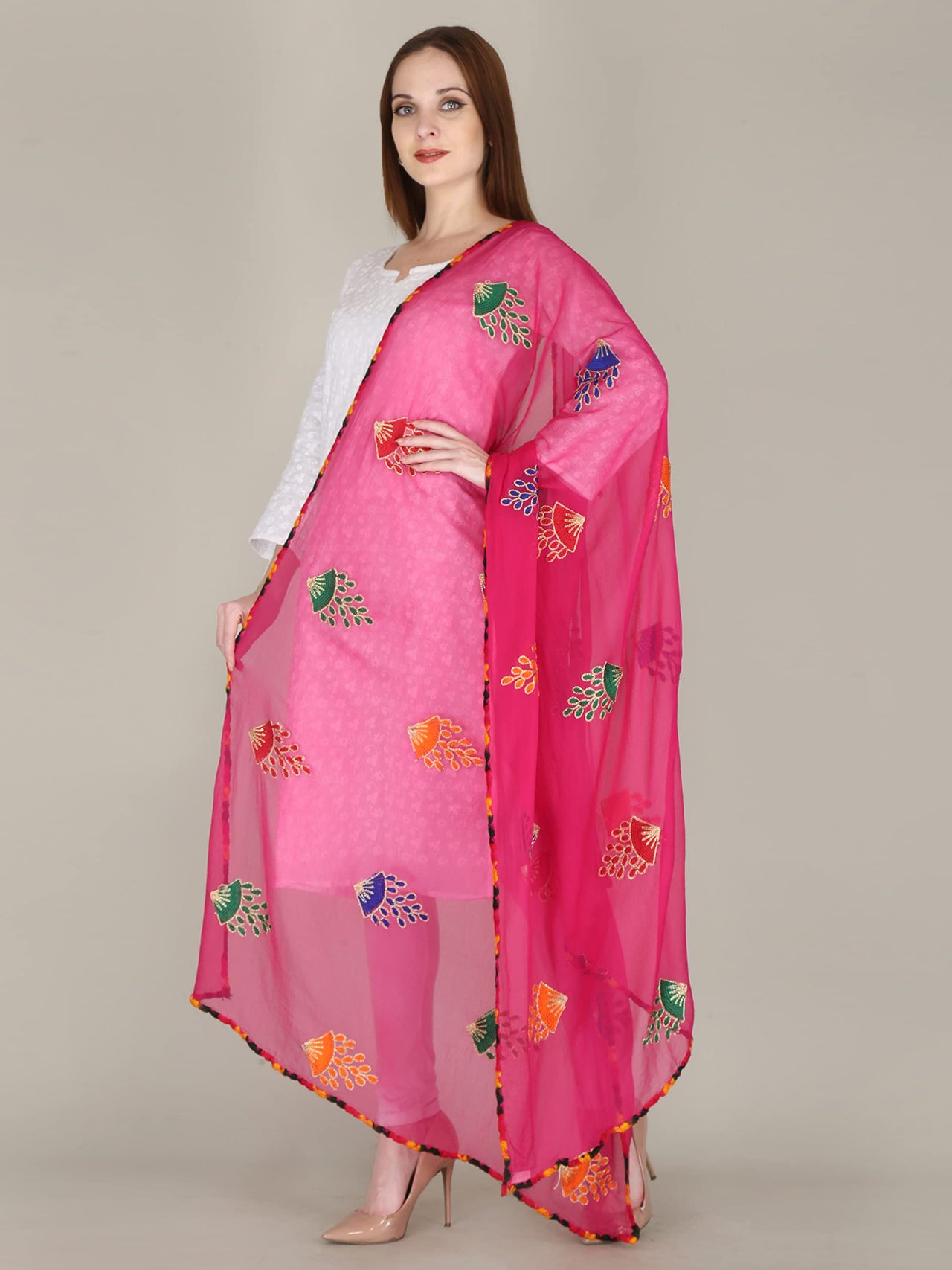 DIAMO Embroidered Chiffon Women's  Dupatta