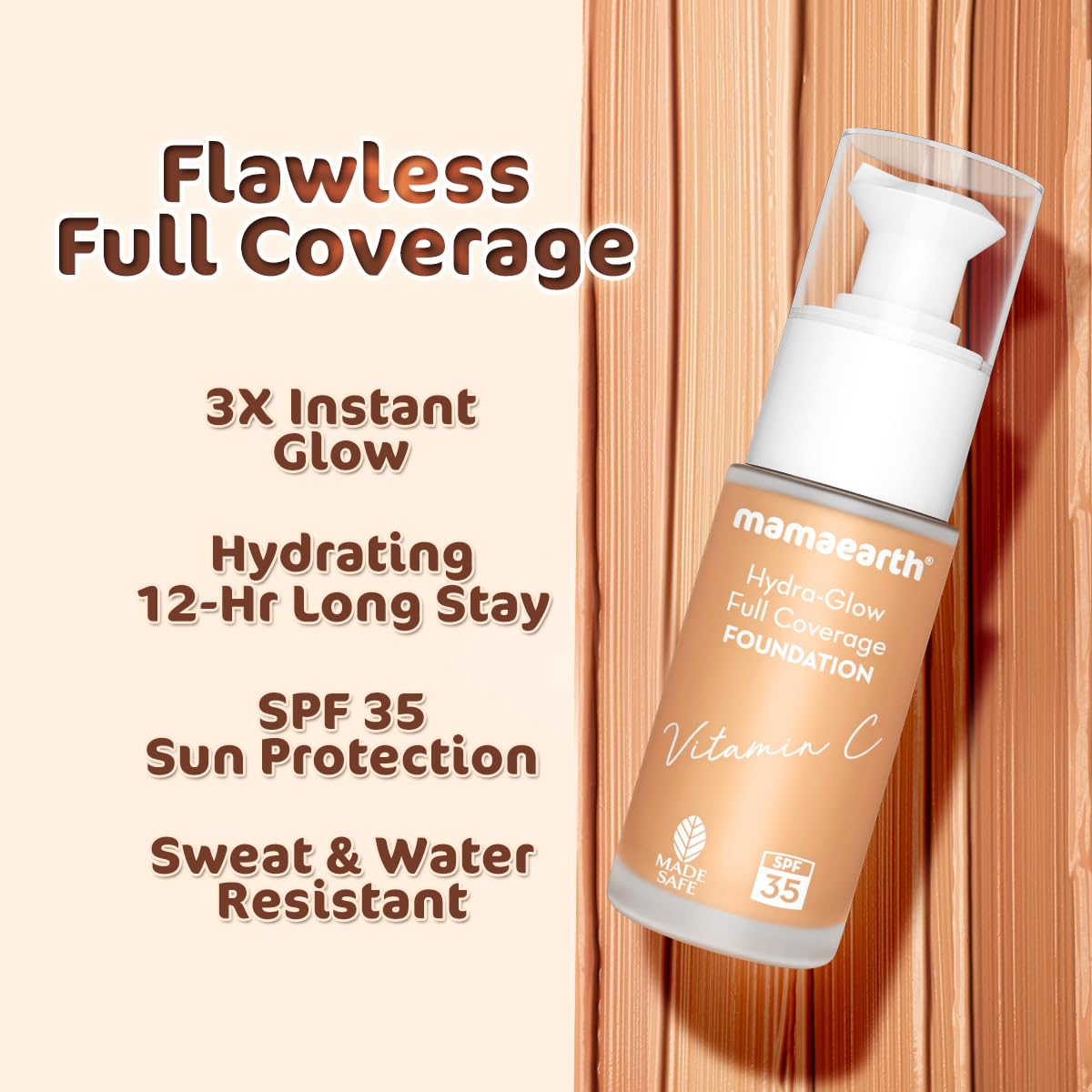 Mamaearth Hydra-Glow Full Coverage Dewy Finish Liquid Foundation With Vitamin C & Turmeric- 30 Ml|Full Coverage|Gives 3X Instant Glow|12-Hour Long Stay & Hydration|Spf 35|Non-Drying (02 Crème Glow)