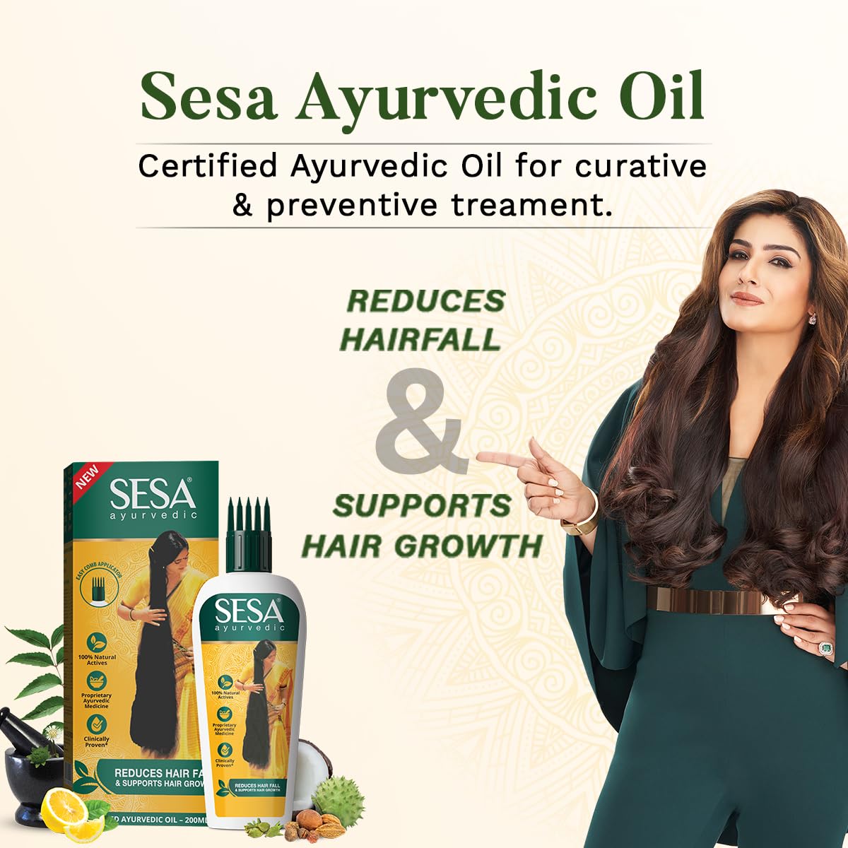 SESA Ayurvedic Hair Oil 200 ml with Free Hair Serum 20 ml With Bhringraj & 17 Rare Herbs With Coconut Oil and 4 Nourishing Oil For Hair Growth Help Control Hair Fall with Easy Oil Applicator For Women and Men