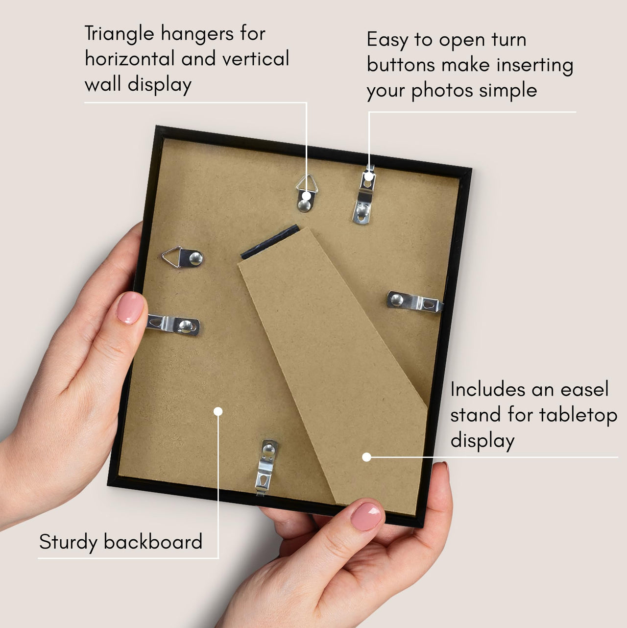 Americanflat 7x8 Picture Frame in Black - Thin Border Photo Frame with Shatter-Resistant Glass, Hanging Hardware, and Built-in Easel for Horizontal or Vertical Display Formats for Wall or Tabletop