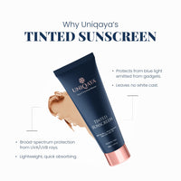 Uniqaya Tinted Sunscreen Spf 50 PA+++|Tinted Sunscreen for Men & Women Sunscreen for Oily Skin & Dry Skin |Blue Light Protection No White Cast, Lightweight