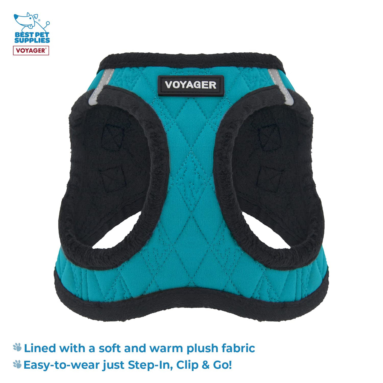 Voyager Step-in Plush Dog Harness  Soft Plush, Step in Vest Harness and Reflective Dog 5 ft Leash Combo with Neoprene Handle for Small and Medium Dogs by Best Pet Supplies -Set (Turquoise Plush), M